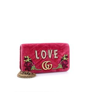 Gucci GG Marmont Pink Velvet LOVE Embroidered Mini Crossbody – Limited Edition